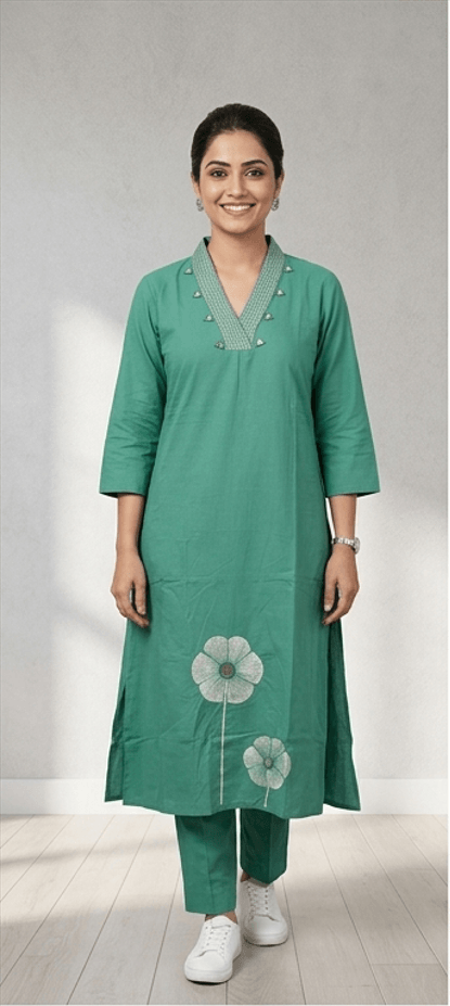Teal Green Embroidered Coord Set
